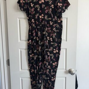 Black Floral Women's Jumpsuit - Pink & Cream Flower Print